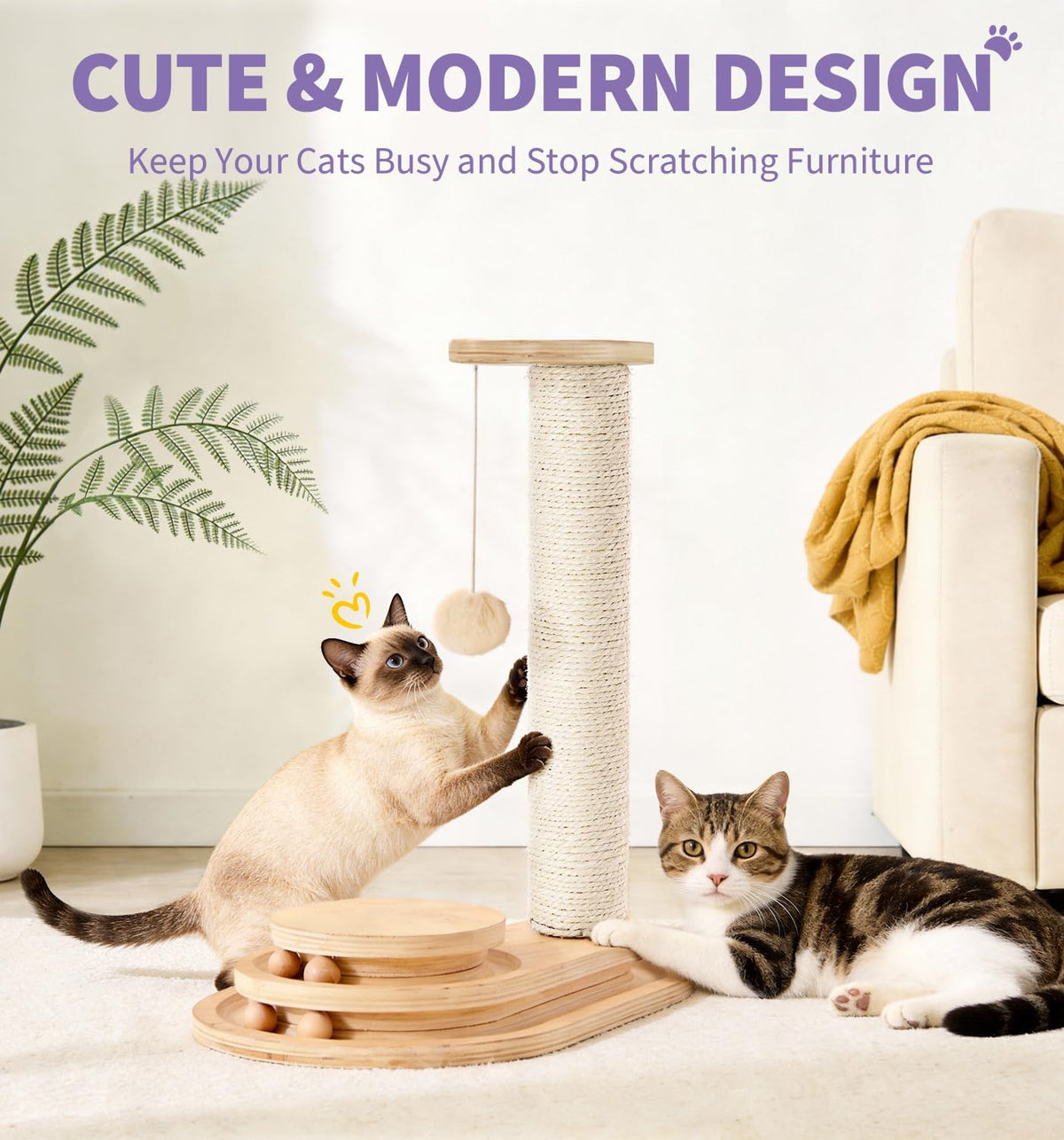 Sisal cat scratching post with ball track, view 9 of 9