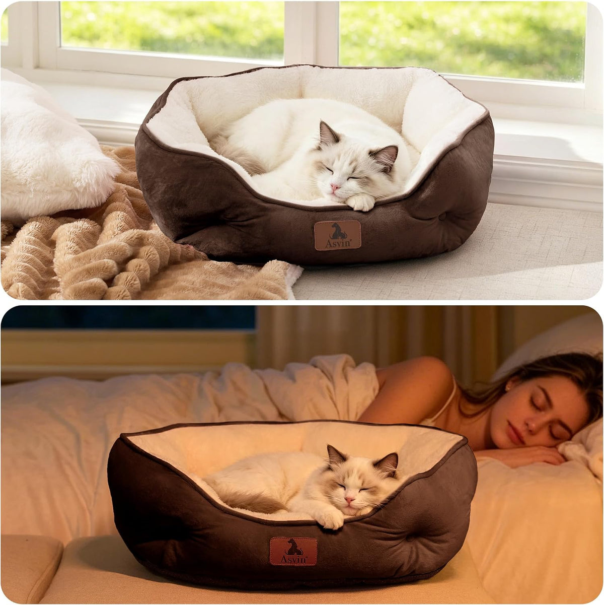 Brown small round pet bed, view 8 of 8