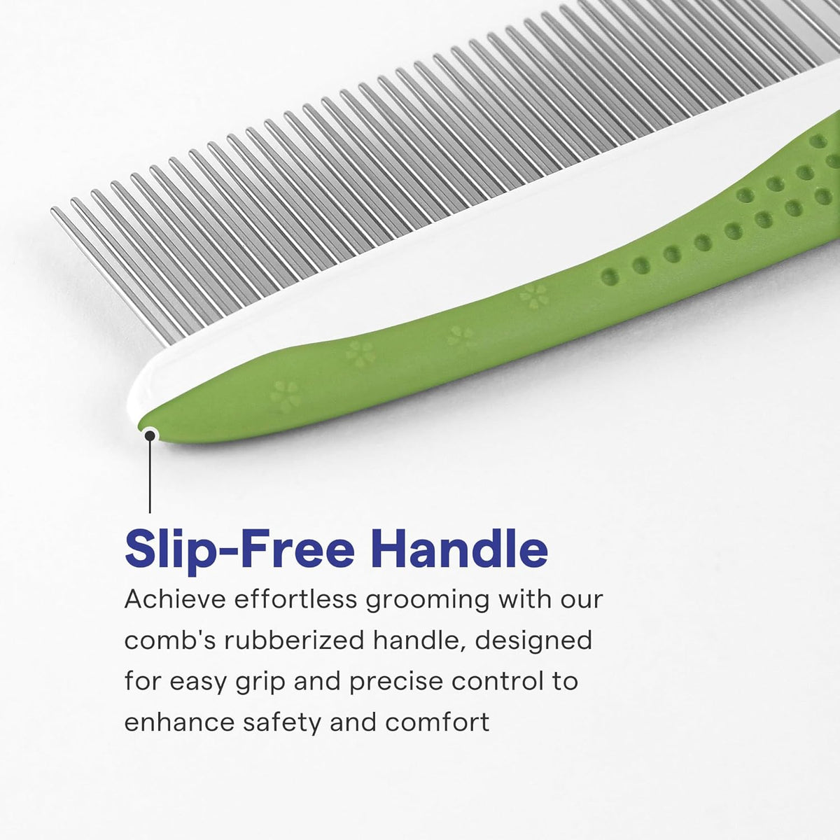 Stainless steel dog and cat grooming comb - slip-free handle