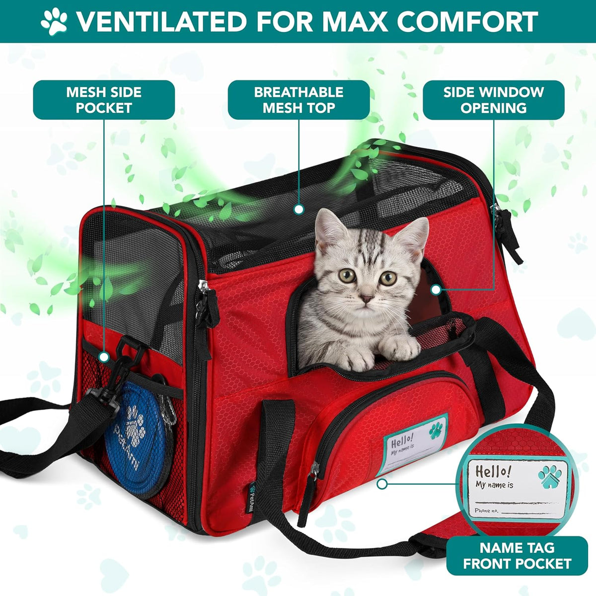 Red soft-sided travel pet carrier, view 3 of 7