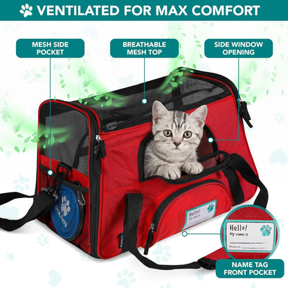 Red soft-sided travel pet carrier, view 3 of 7