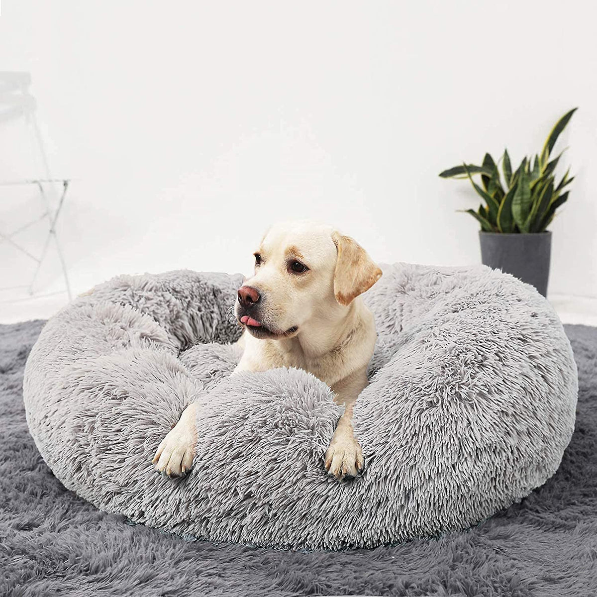Gray calming donut cuddler dog bed, view 6 of 6