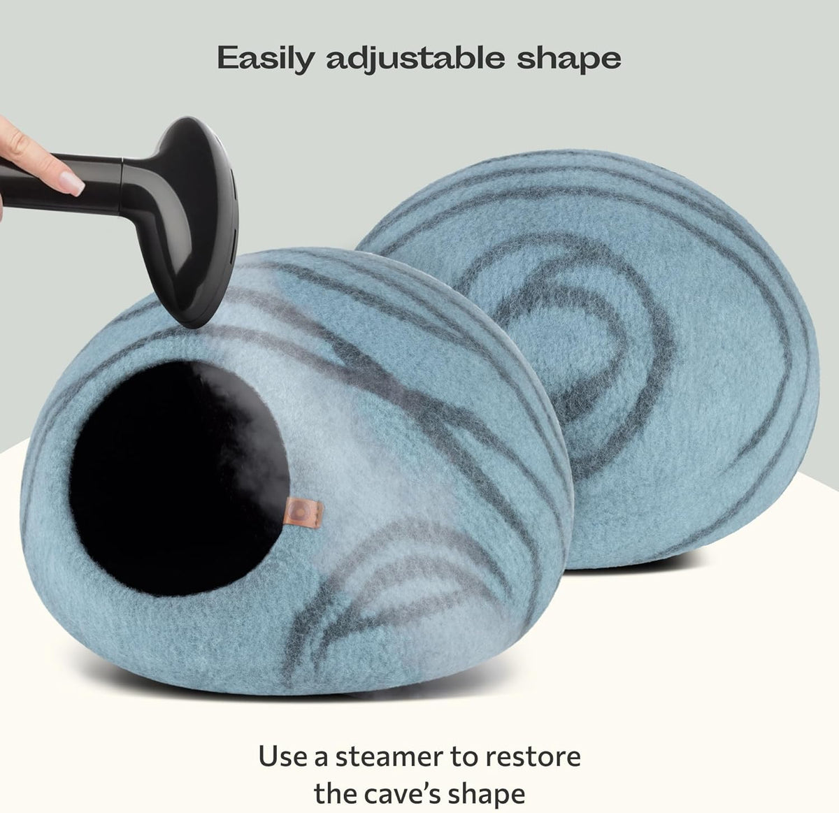 Aquamarine handmade wool cat cave bed, view 5 of 7