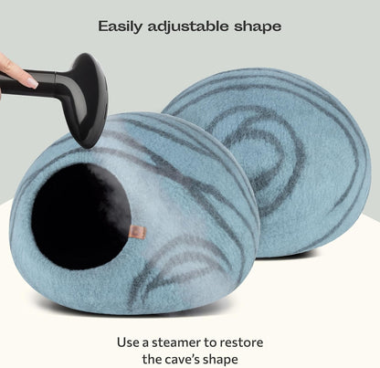 Aquamarine handmade wool cat cave bed, view 5 of 7