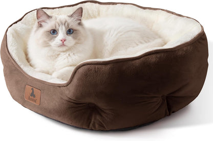 Brown small round pet bed, view 2 of 8