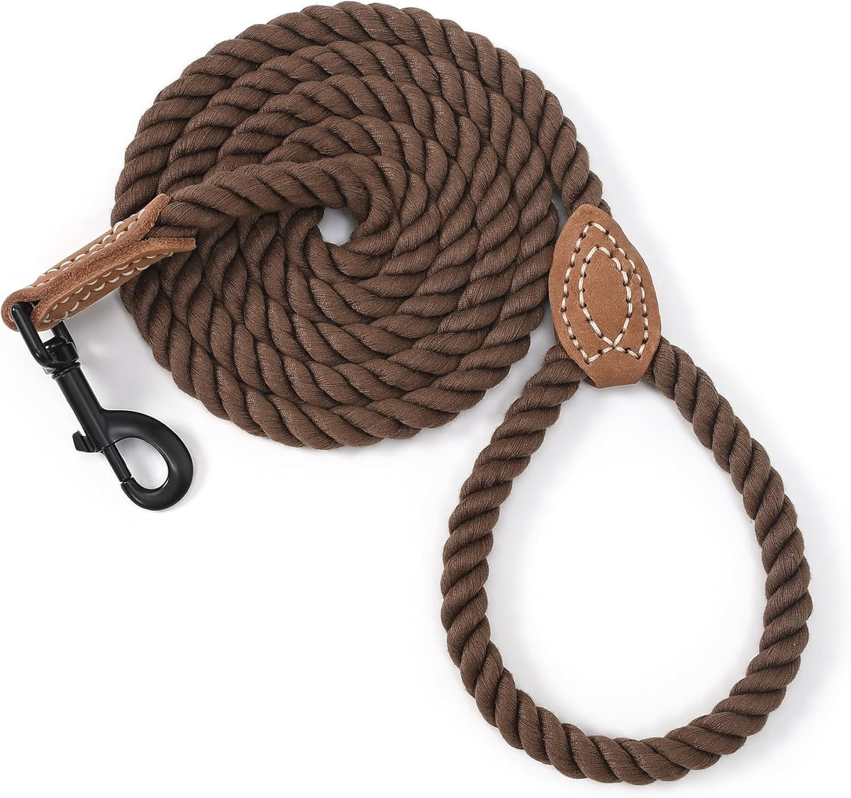 Braided cotton rope dog leash with leather ends