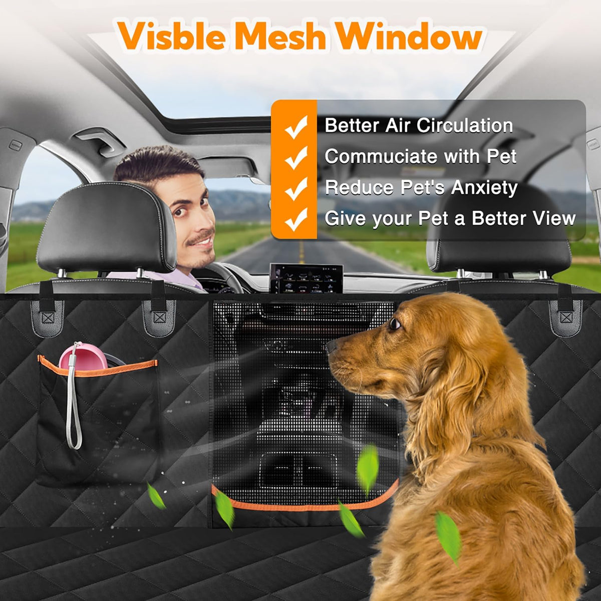 Black waterproof dog car seat hammock, view 2 of 8