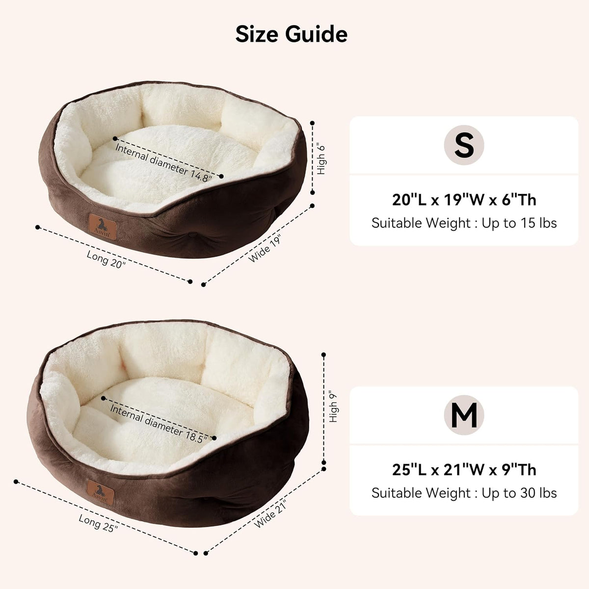 Brown small round pet bed, view 5 of 8