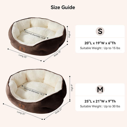 Brown small round pet bed, view 5 of 8