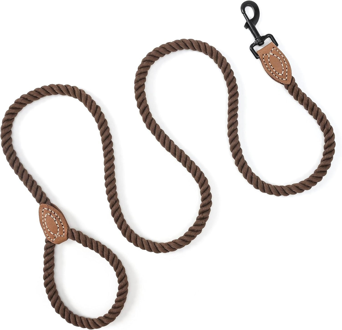 Braided cotton rope dog leash with leather ends, view 7 of 7