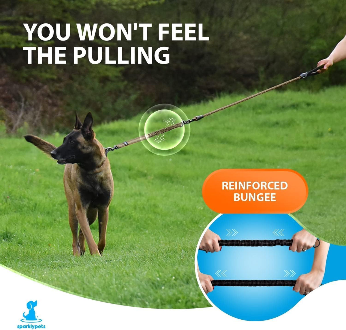 Teal heavy-duty bungee rope dog leash, view 4 of 7