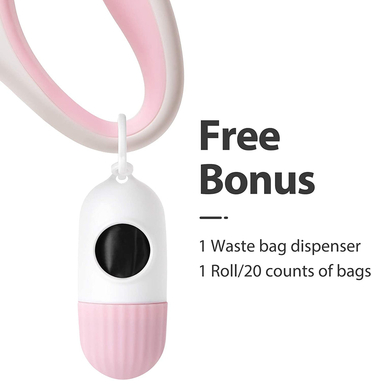 White and pink retractable dog leash - bonus waste bag dispenser
