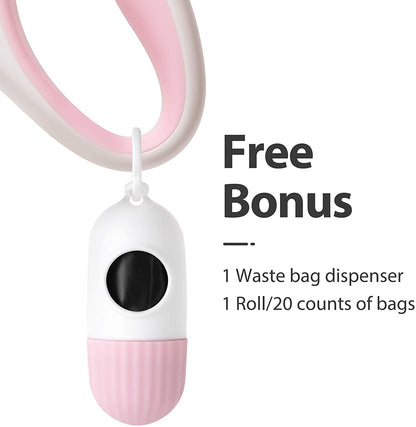 White and pink retractable dog leash - bonus waste bag dispenser