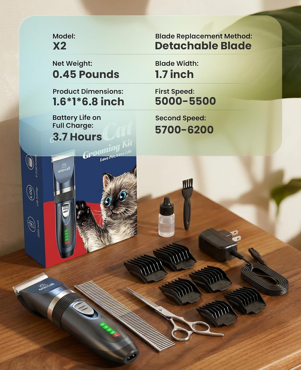 Quiet cordless cat clippers - specifications