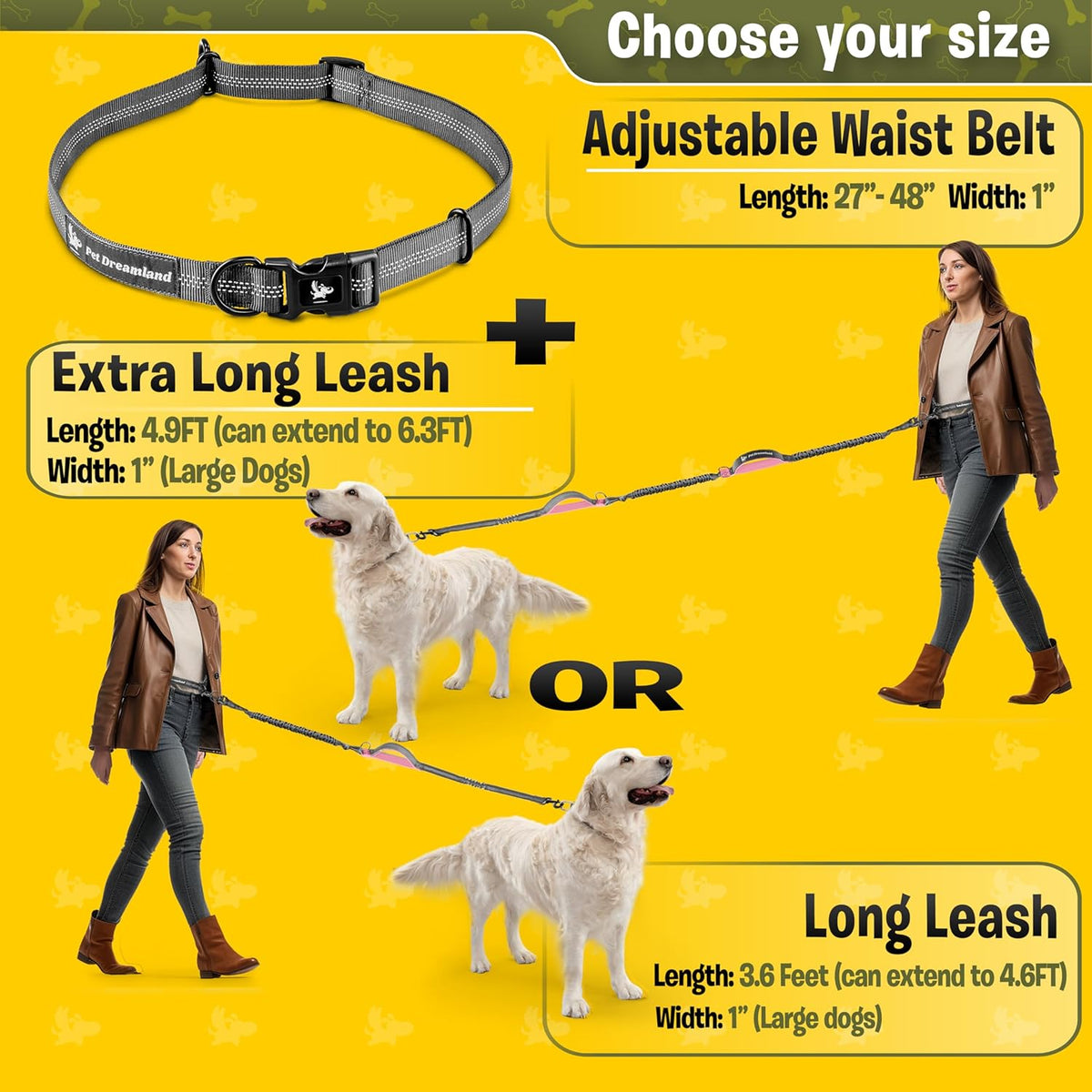Hands-free bungee waist dog leash, view 3 of 9