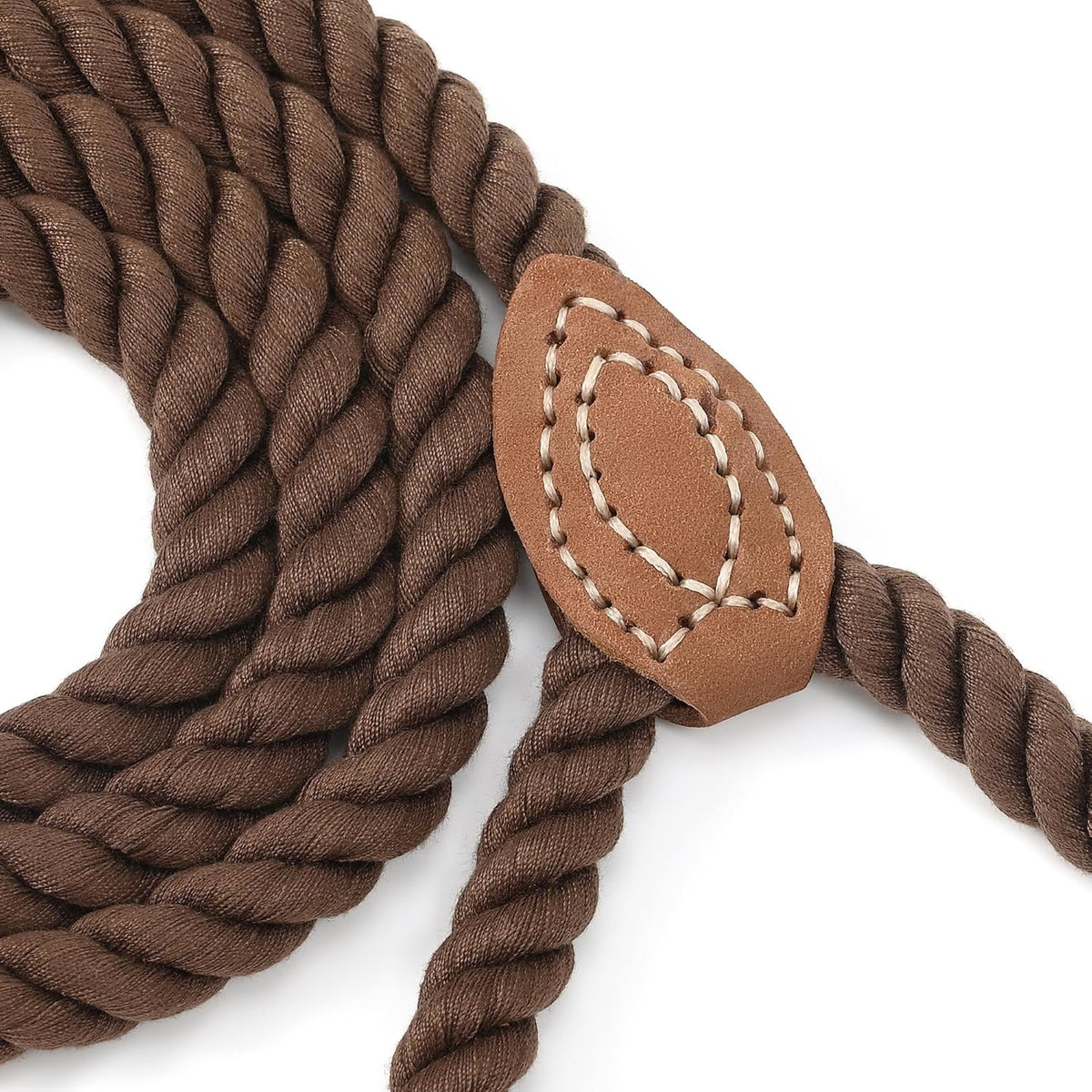 Braided cotton rope dog leash with leather ends, view 6 of 7
