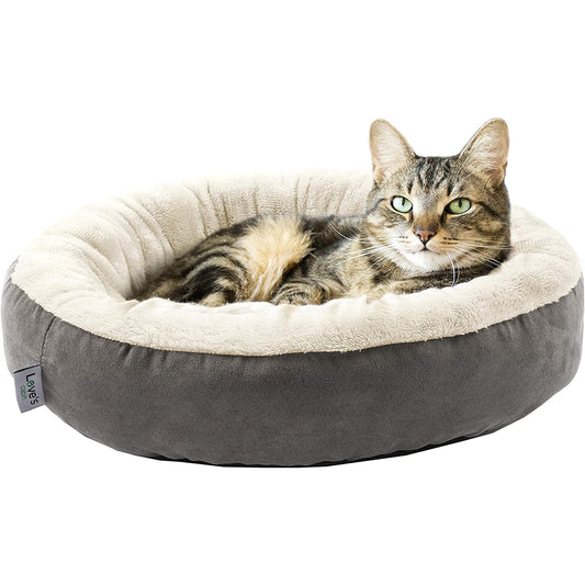 Gray round donut cushion bed for cats