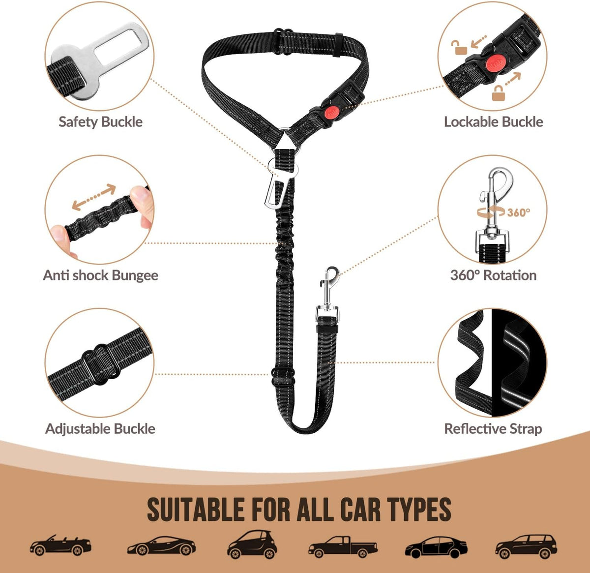 Black dog car seat belt 2-pack, view 5 of 7