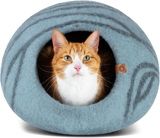 Aquamarine handmade wool cat cave bed