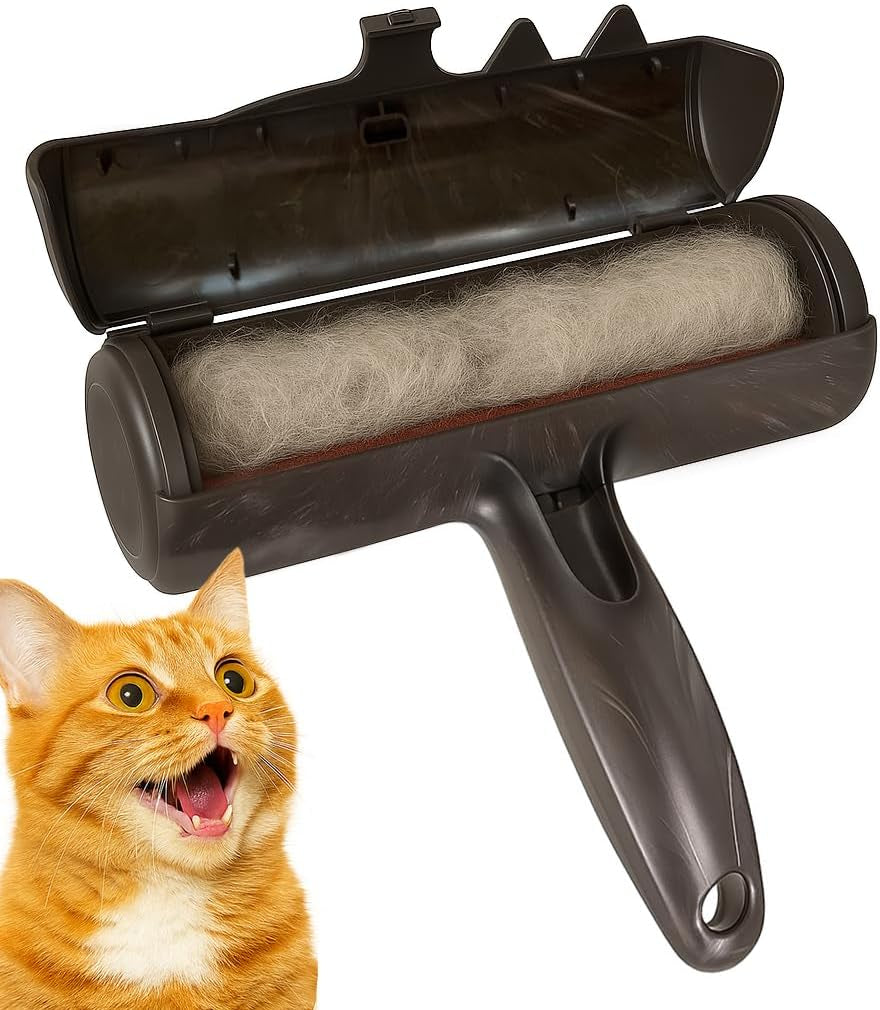 Self-cleaning pet hair remover with a cat