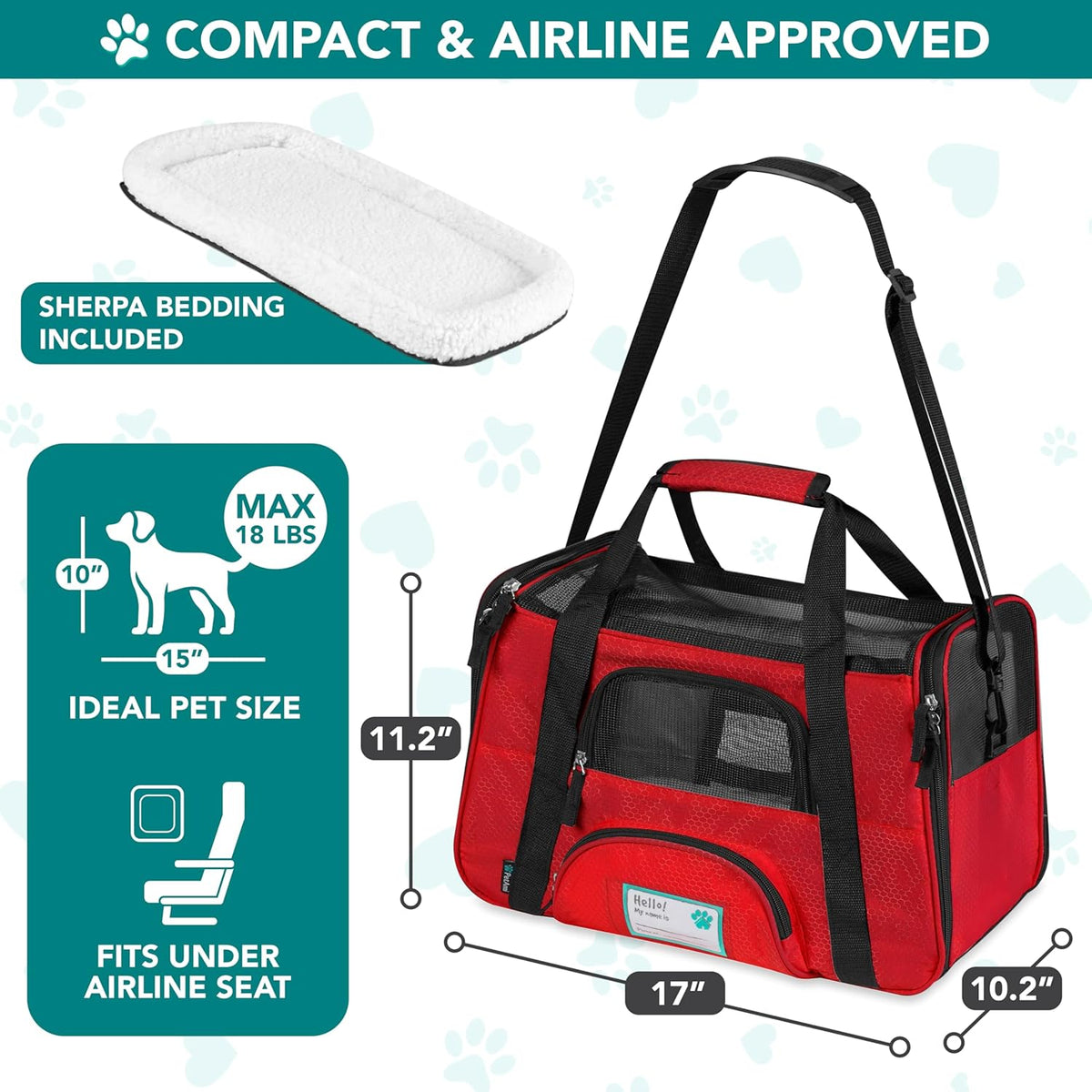 Red soft-sided travel pet carrier, view 2 of 7