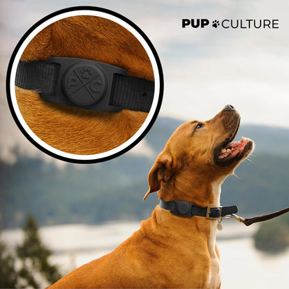 Black silicone AirTag holder on a dog collar, view 2 of 7