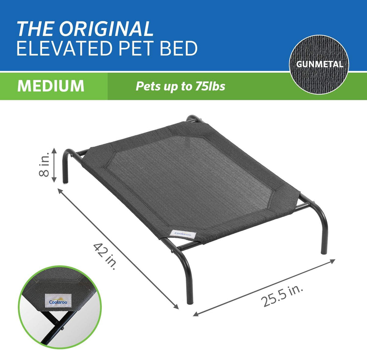 Gunmetal elevated cooling dog bed - dimensions