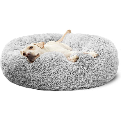 Gray calming donut cuddler dog bed