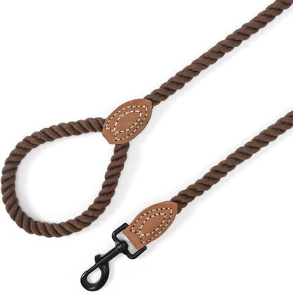 Braided cotton rope dog leash with leather ends, view 4 of 7