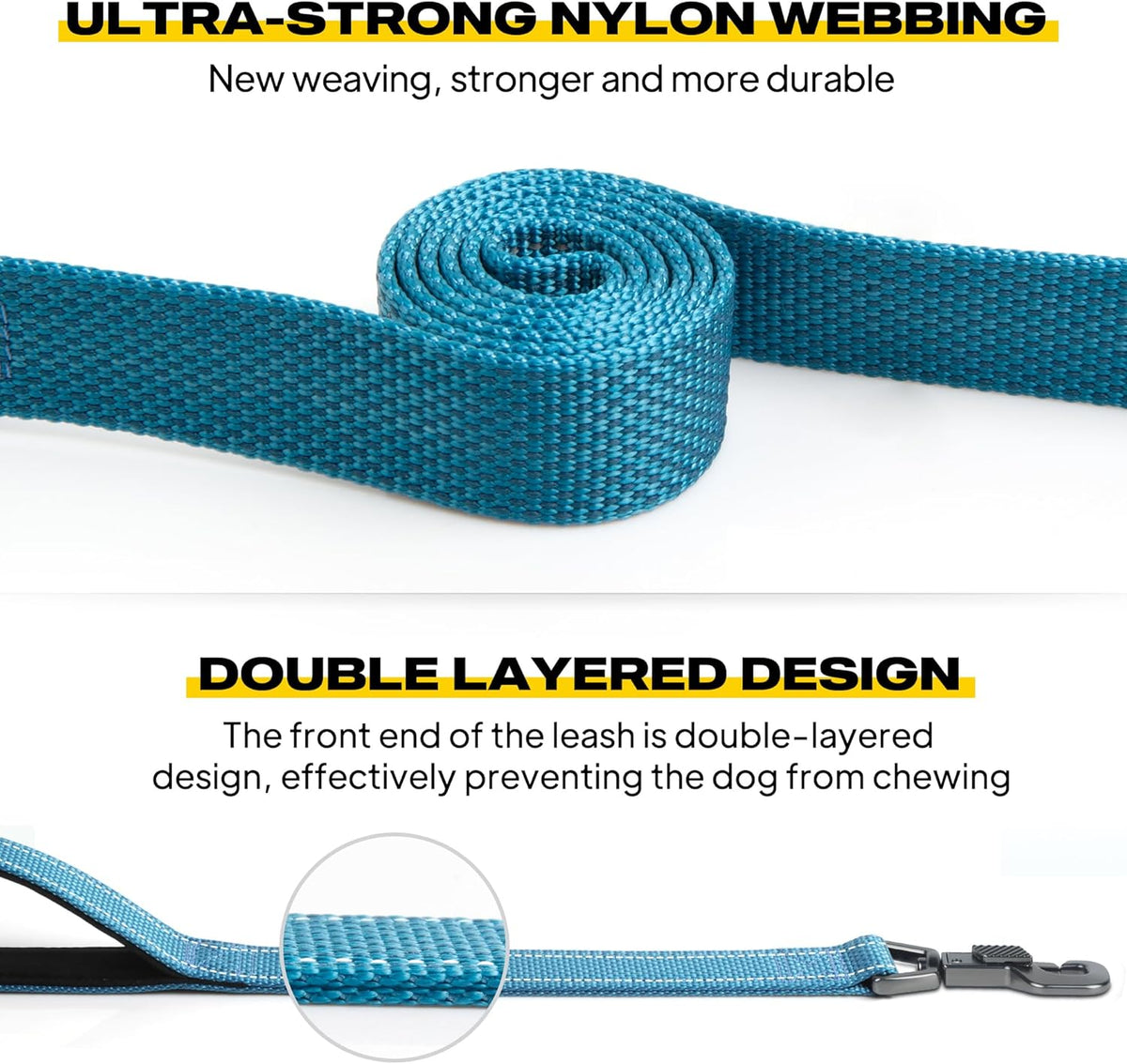 Heavy-duty dog leash with two padded handles, view 3 of 6