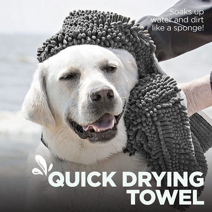 Gray microfiber chenille dog towel