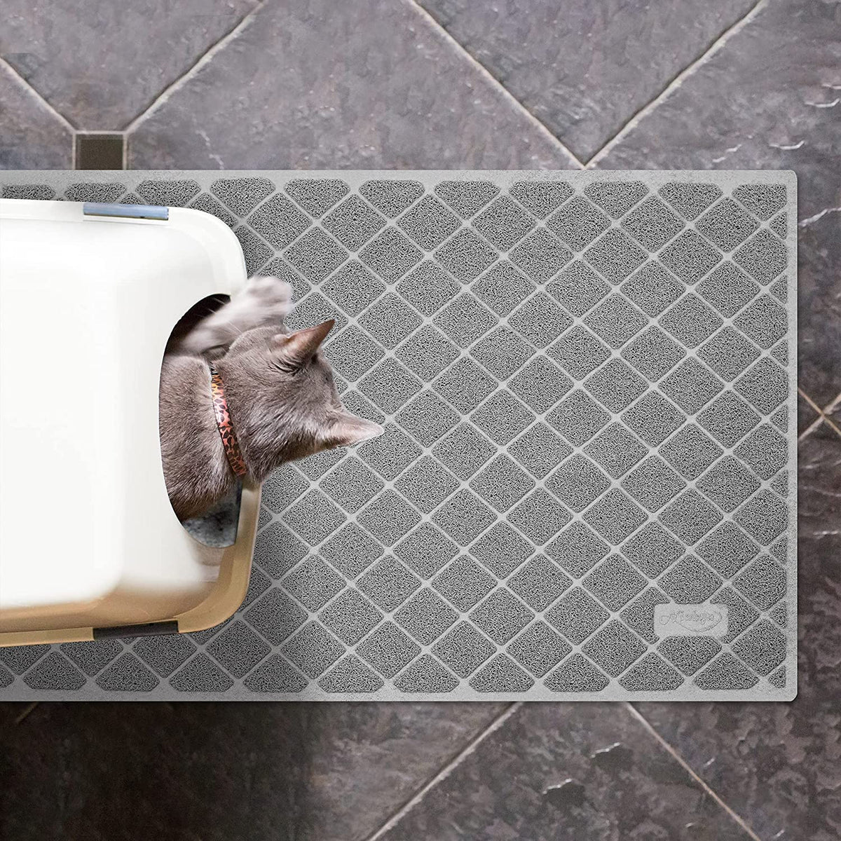 Gray waterproof cat litter trapping mat, view 2 of 8