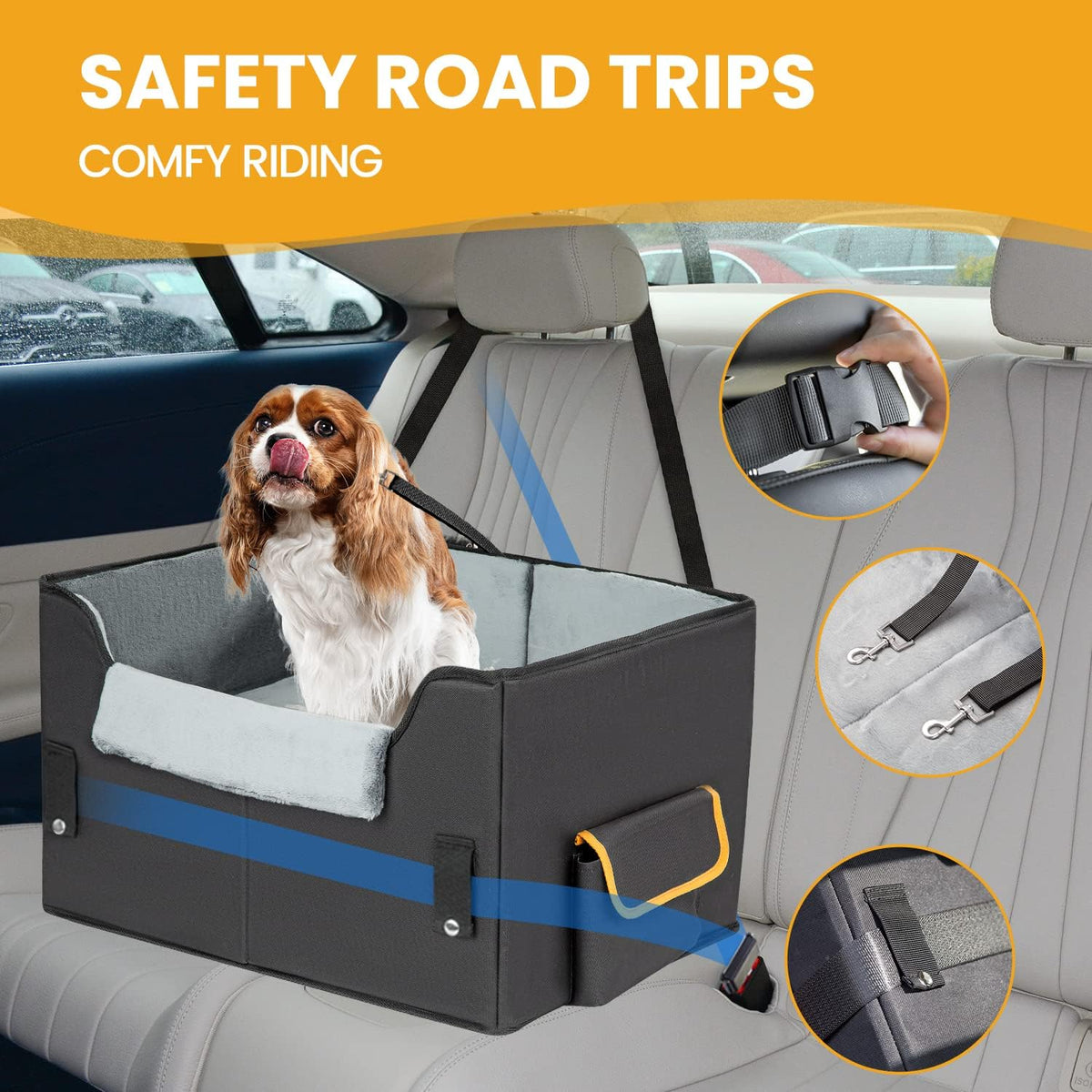Black elevated dog booster car seat, view 4 of 7