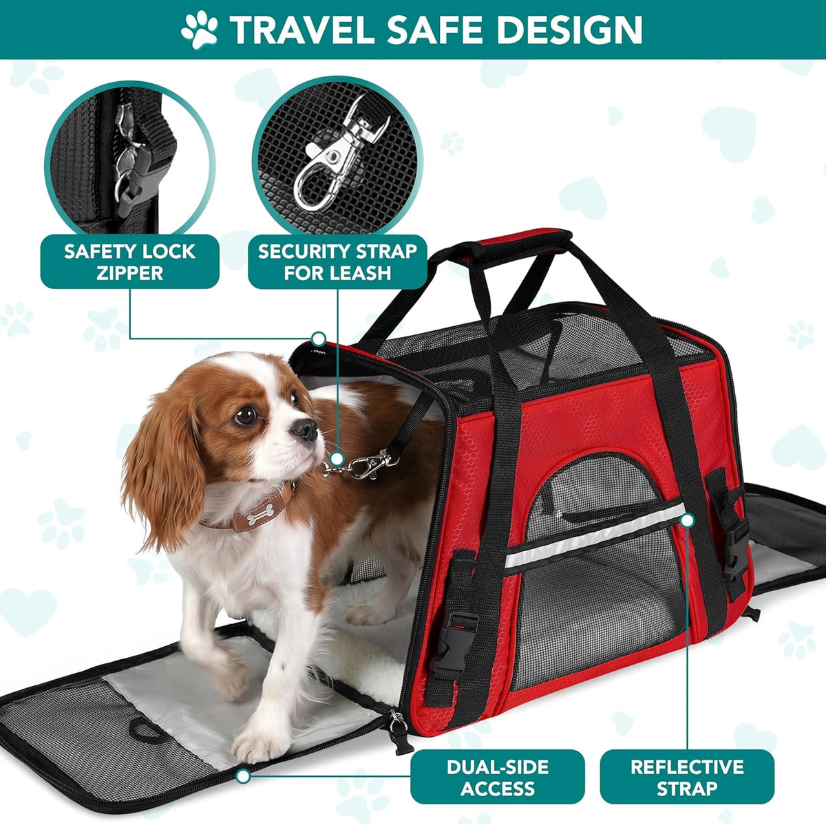 Red soft-sided travel pet carrier, view 4 of 7