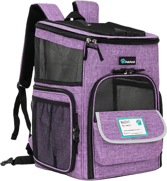 Purple pet backpack carrier