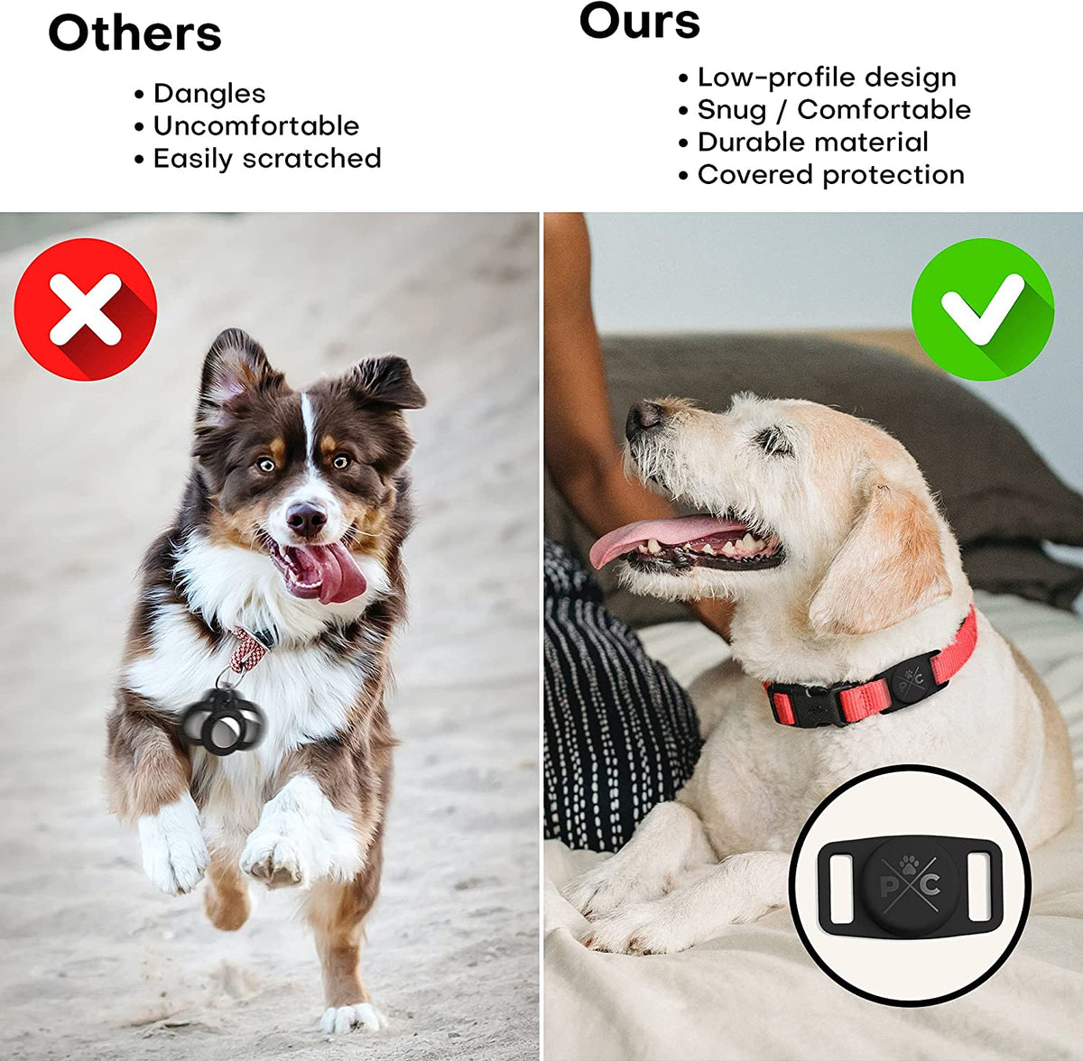 Black silicone AirTag holder on a dog collar, view 5 of 7