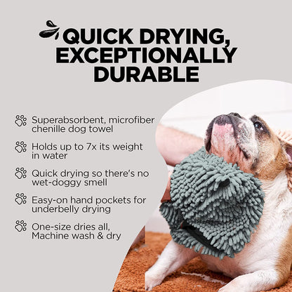 Gray microfiber chenille dog towel - features