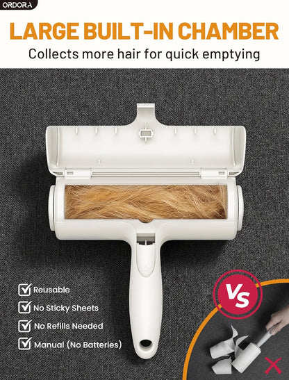 Reusable pet hair remover roller - large built-in chamber