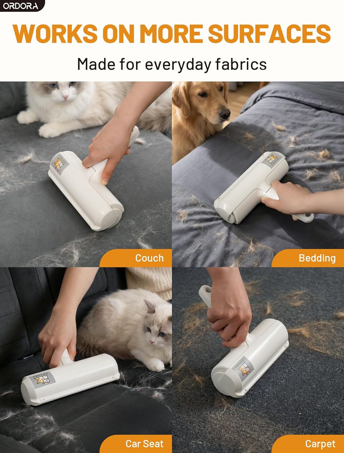 Reusable pet hair remover roller - works on many fabrics