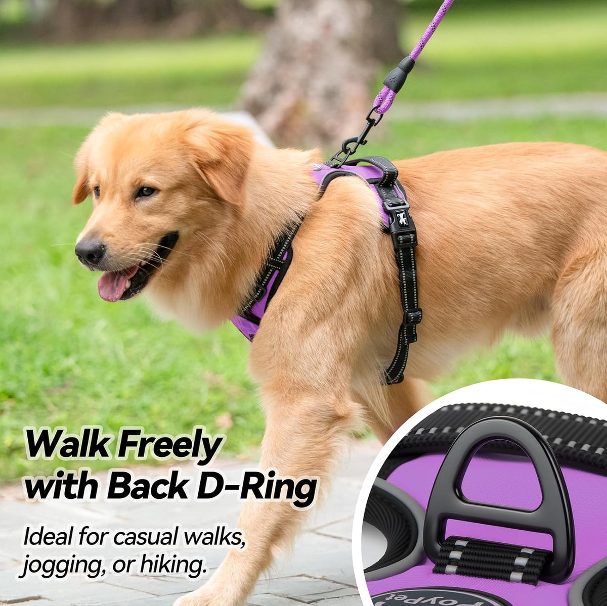Purple no-pull dog harness with front clip, view 4 of 8