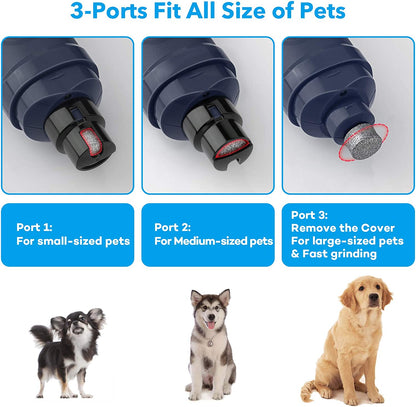 Blue dog nail grinder with LED lights - three ports for every pet size