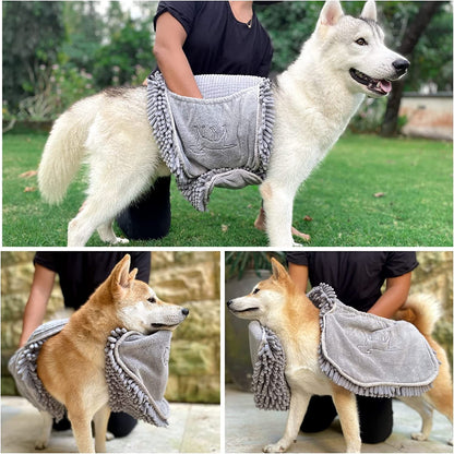 Extra large quick-dry microfiber dog towel - on dogs of different sizes