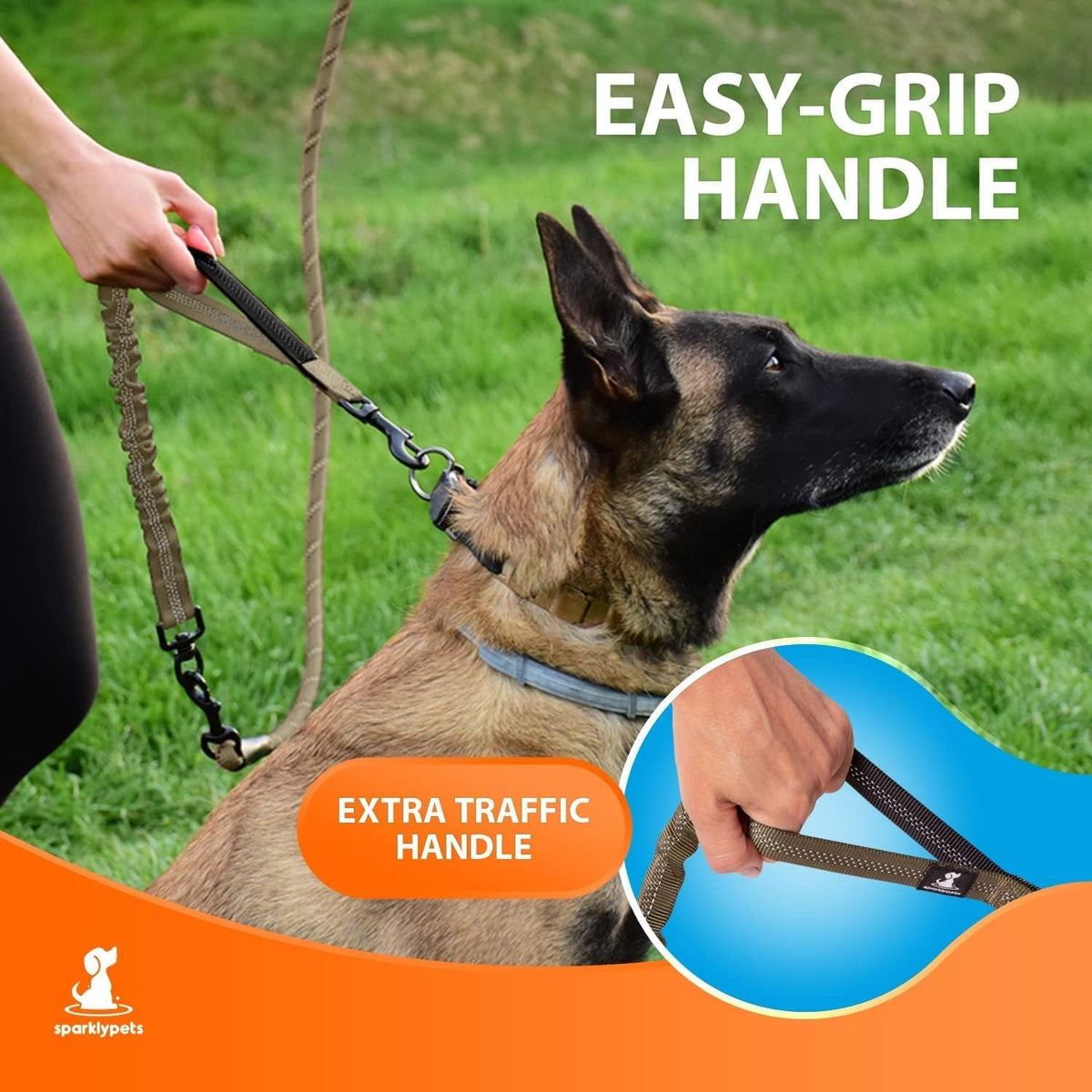 Teal heavy-duty bungee rope dog leash, view 3 of 7