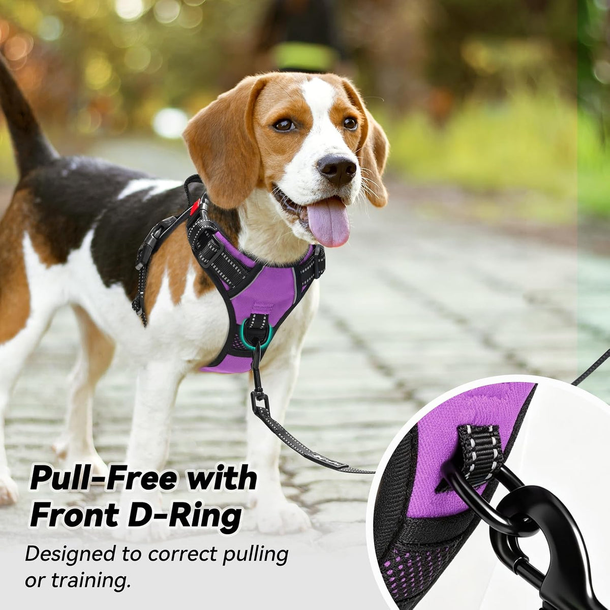 Purple no-pull dog harness with front clip, view 3 of 8
