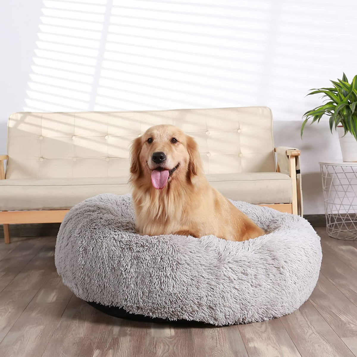 Gray calming donut cuddler dog bed, view 5 of 6