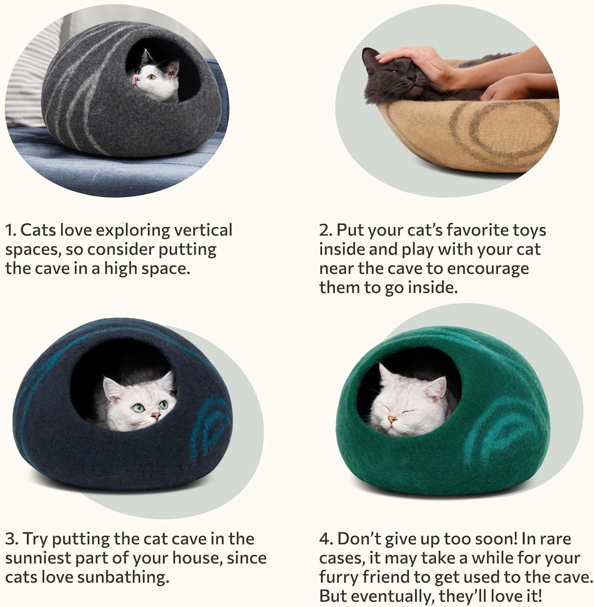 Aquamarine handmade wool cat cave bed, view 7 of 7