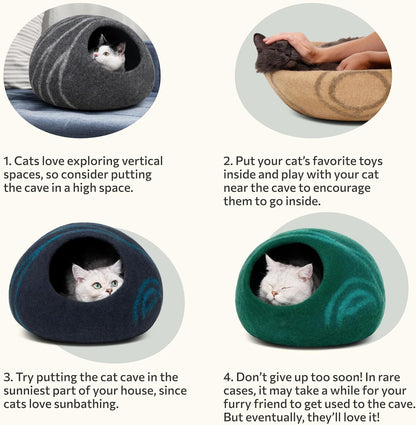 Aquamarine handmade wool cat cave bed, view 7 of 7