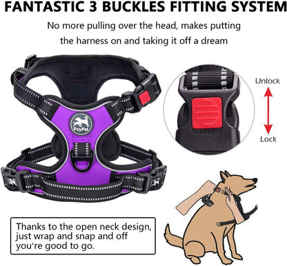 Purple no-pull dog harness with front clip, view 2 of 8
