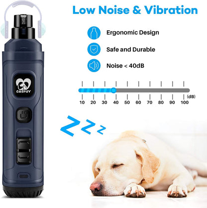 Blue dog nail grinder with LED lights - low noise and vibration