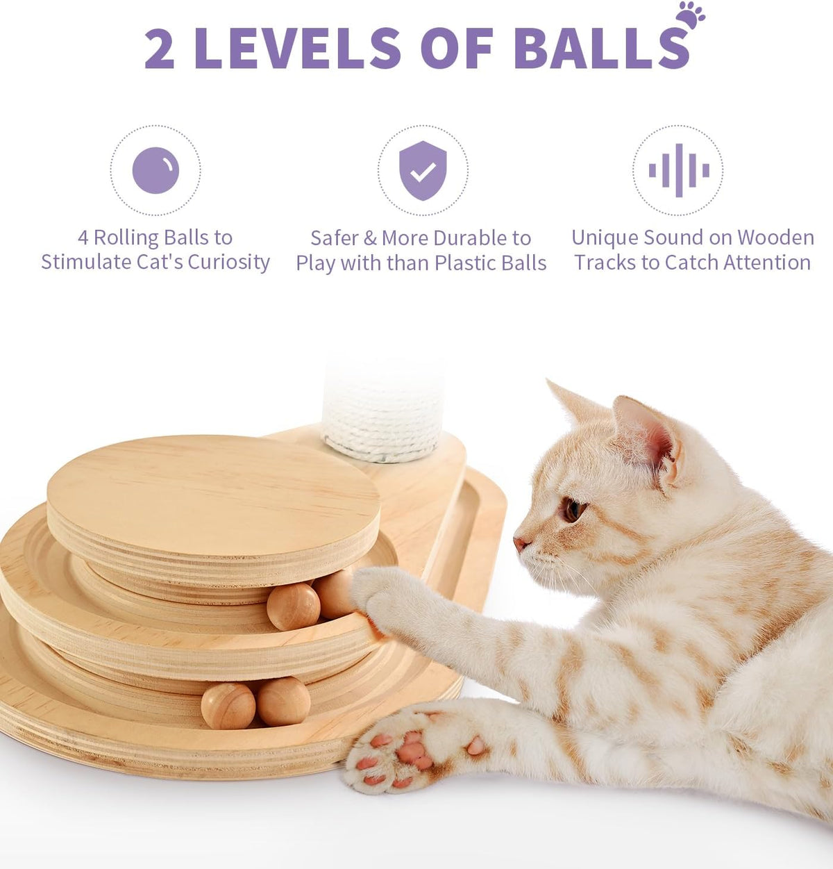 Sisal cat scratching post with ball track, view 3 of 9